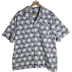 Scandia Woods Boho Sun Print Button Front Camp Shirt‎ Men's 2X Blue White